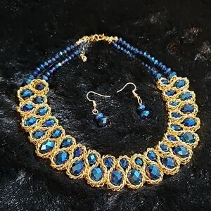 FASHION JEWELRY Elegant Gold and Blue Jewelry Set